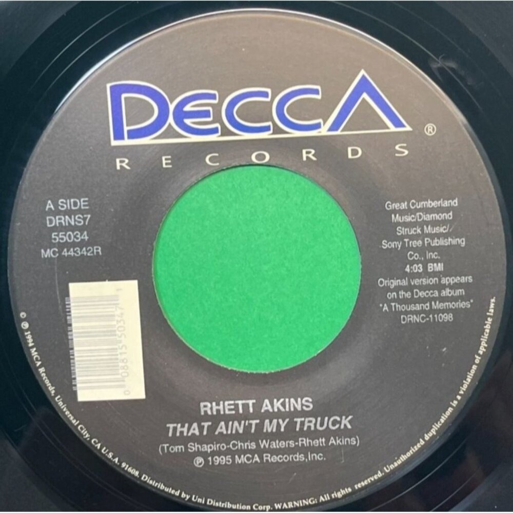 Rhett Akins That Ain't My Truck / Same Ol Story 45 Vinyl 90s Country DECCA